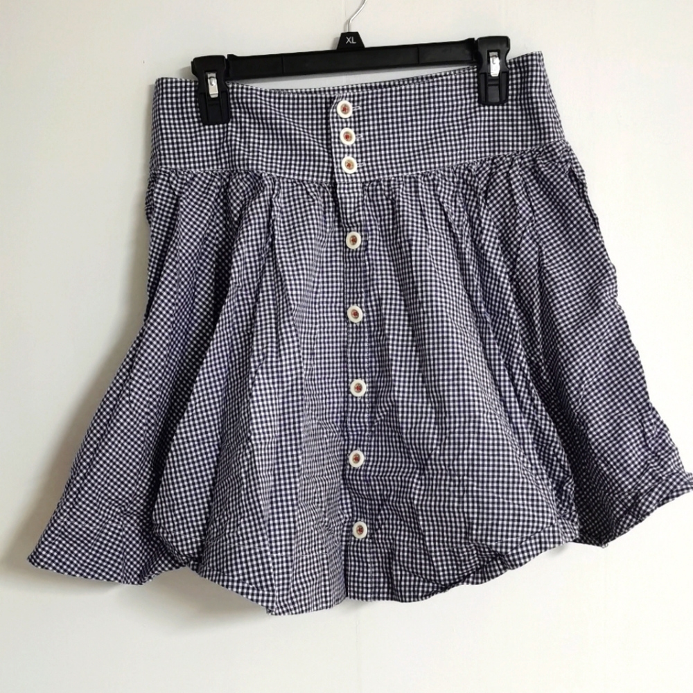 Ralph Lauren Blue Label Collection Navy Gingham Check Button Front Skirt 6
